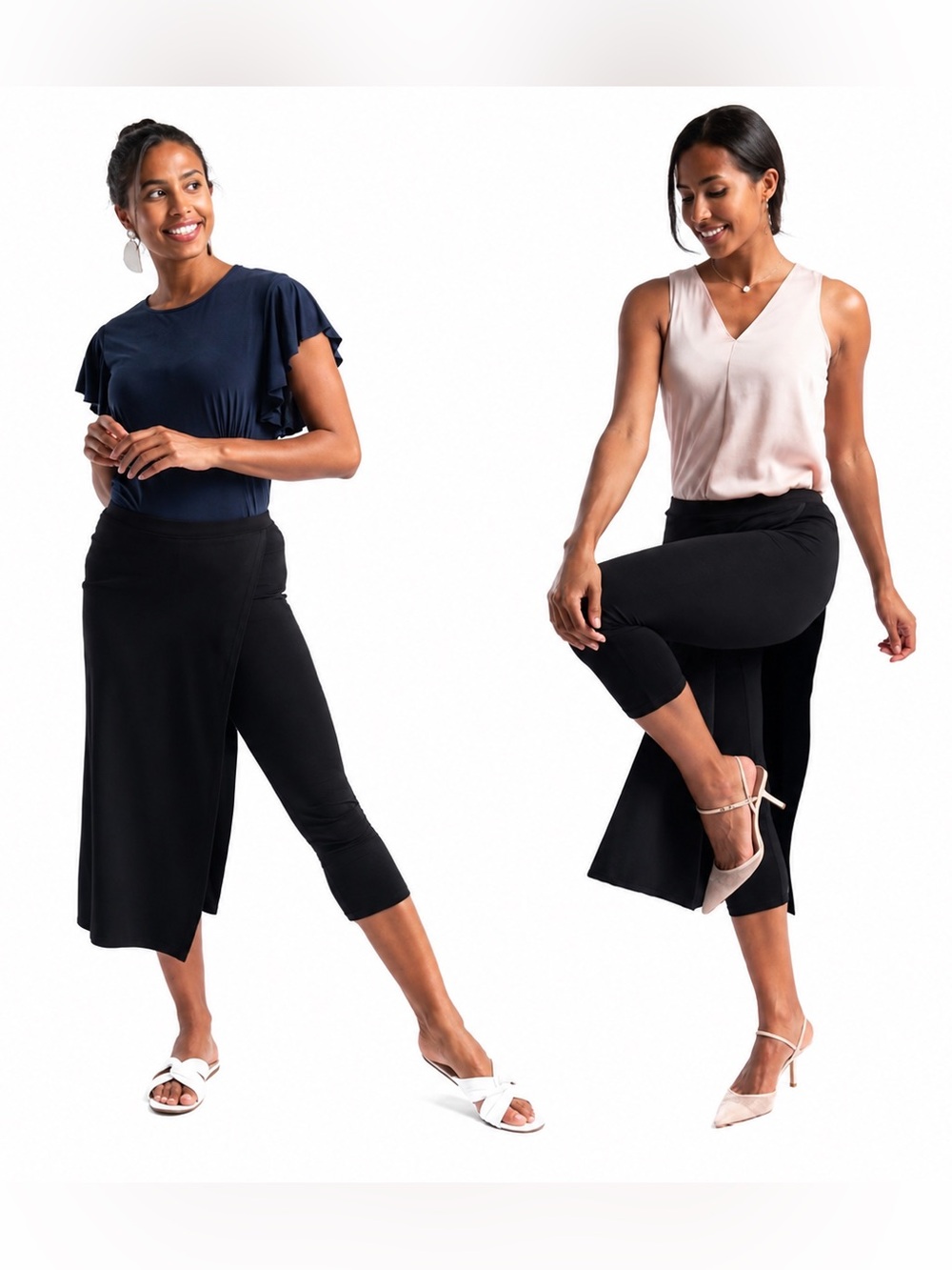 Betabrand Black Skirted Leggings M Faux Wrap Cropped Ponte Workwear